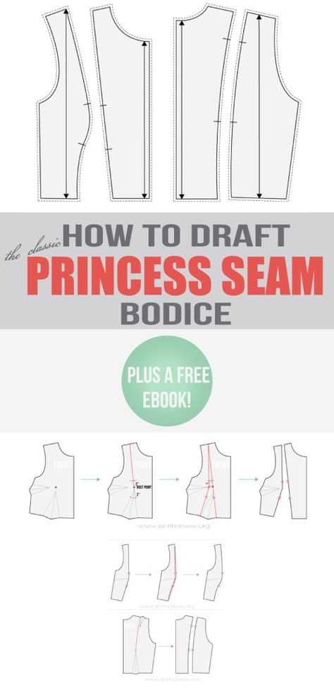 How to draft a princess seam pattern | www.isntthatsew.org Princess Seam Pattern, Pattern Drafting Tutorials, Princess Seam Dress, Sewing Alterations, Sewing Class, Pattern Tutorial, Pattern Drafting, Sewing Lessons, Princess Seams