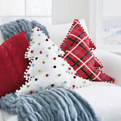 Tree Shaped Pillow, Christmas Pillows Diy, Polka Dot Pillow, Plaid Christmas Decor, Christmas Tree Pillow, Shaped Pillow, Tree Pillow, Grandin Road, Christmas Pillows