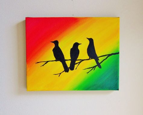 Three Little Birds Bob Marley | Three Little Birds Bob Marley Original Painting by Paintspiration, $19 ... Reggae Painting, Doobie Den, Bob Marley Artwork, Rasta Party, Bob Marley Painting, Jamaican Art, Reggae Art, Bob Marley Art, Trippy Painting