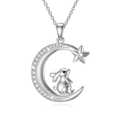 PRICES MAY VARY. Bunny Moon Necklace Design:The sterling silver rabbit sits on the moon necklace, looking at the stars in the sky. Cute and charming. The cute rabbit necklace is suitable for everyday wear, highly polished, elegant, charming and classic, suitable for any gift occasion. Bunny Pendant Necklace Material:This rabbit moon necklace is made of 100% real 925 sterling silver. The exquisite polishing technology makes every detail smooth, shiny, nickel-free, lead-free and nickel-free. Hypoa Moodboard Pictures, Caring Person, Silver Moon Necklace, Bunny Pendant, Collarbone Necklace, Rabbit Necklace, Dinosaur Pendant, Dinosaur Necklace