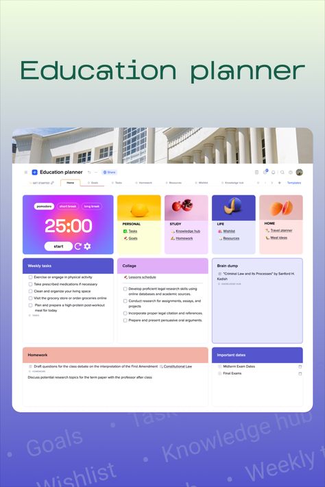 #education #student #aestheticstudy #studentplanner #educationplanner #planner #collegeplanner  #Collegestudentplanner Xtiles Template, Free Notion Templates, Study Planner Free, Best Daily Planner, Planners For College Students, Education Student, Education Templates, Notion Templates, Small Business Planner