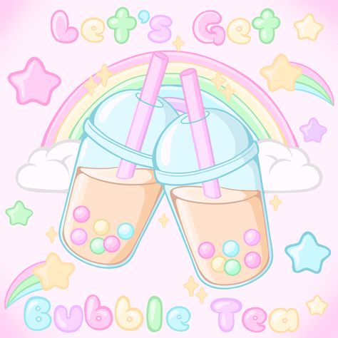 Kawaii rainbow Boba tea drawing