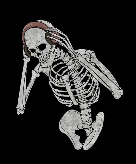 Skelton Wallpers Black, Skull Spotify Cover, Skeleton With Headphones Tattoo, Skeleton Wallpaper Laptop, Skeleton With Headphones, Skeleton Listening To Music, Skeleton Pfp, Music Skeleton, Skeleton Music