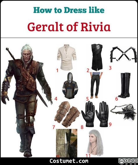 Geralt of Rivia (The Witcher) Costume for Cosplay & Halloween Geralt Of Rivia Outfit, Geralt And Yennefer Cosplay, Female Witcher Cosplay, Geralt And Yennefer Costume, Witcher Costume Men, The Witcher Halloween Costume, Geralt Costume, The Witcher Costume, Witcher Costume