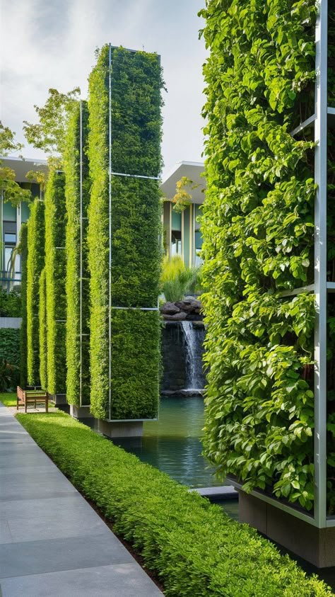 Explore our top 10 modern garden design ideas to transform your outdoor space into a sleek, stylish haven. Discover innovative layouts and chic décor tips today! Outdoor Feature Wall Design, Courtyard Garden Design Ideas, Trees In House, Border Landscape Design, Backyard With Water Feature, Garden Layout Ideas Design, Modern Garden Design Ideas, Garden Design Modern, Vertikal Garden