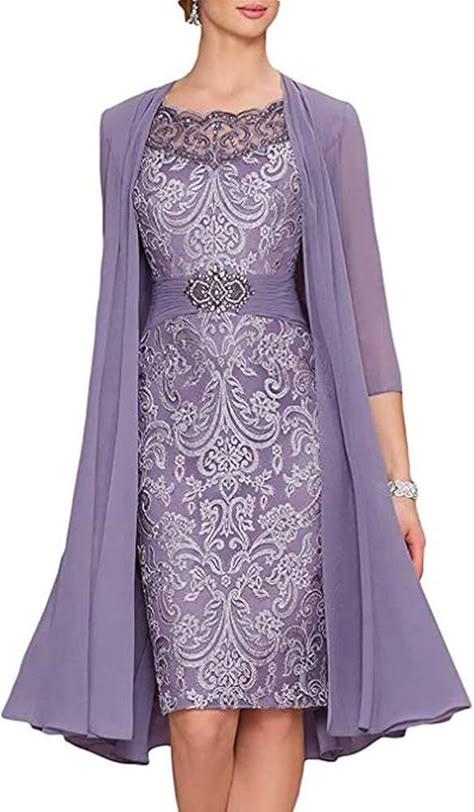 Amazon.com: Women's Elegant Lace Mother of The Bride Dresses with Jacket 2 Piece Evening Party Dreses Knee Length MM04,Light Purple,10 : Clothing, Shoes & Jewelry Short Mothers Dress, Gaun Tulle, Dresses Tea Length, Two Piece Formal Dresses, Mother Of Bride Outfits, Organize Your Kitchen, Ways To Organize, Mother Of Groom Dresses, Evening Dresses Short