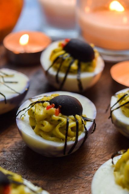 Halloween Treats: Devilled Spiders Eggs | Rachel Phipps Spider Deviled Eggs Halloween, Halloween Deviled Eggs, Spider Eggs, Devilled Eggs, Halloween Food Appetizers, Deviled Eggs Easy, Green Pesto, Olive Relish, Egg Dishes