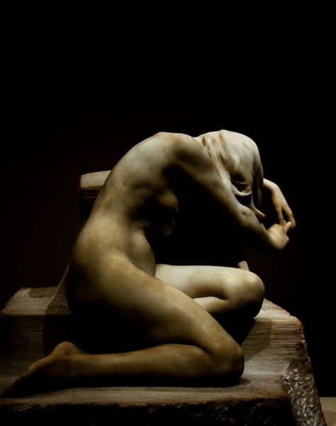 Desconsol (Despair) - Josep Llimona Despair Emotion Reference, Despair Pose, Despair Pose Reference, Cleveland Art, Winged Creatures, Drawing Help, Classic Sculpture, Old Paintings, Feeling Lost