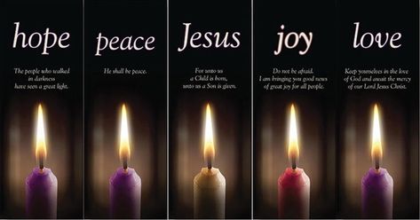 Hope Peace Joy Love and Jesus Advent ... Advent Banners, Advent Images, Advent Prayers, First Sunday Of Advent, Candle Meaning, Christmas Facebook Cover, Advent For Kids, Catholic Christmas, Jesse Tree