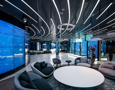 Futuristic Office Interior, Futuristic Office Design, Concept Portfolio, High Tech Interior, Futuristic Office, Space Concept, Sleek Office, Office Design Ideas, Ceiling Design Bedroom