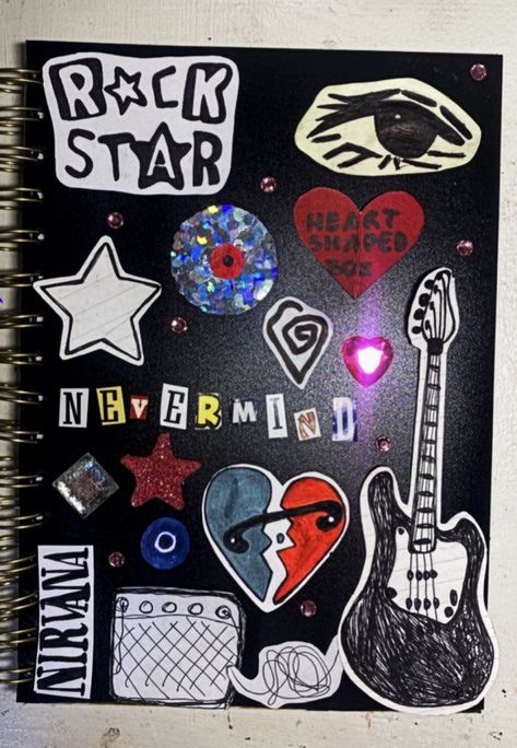 Sketchbook Cover Ideas Grunge, Things To Draw On The Cover Of Your Sketchbook, Grunge Sketchbook Cover, Sketchbook Art Journal Cover, Sketch Book Ideas Cover, Sketbook Cover Ideas, Ideas For Sketchbook Cover, Sketchbook Cover Inspiration, Sketchbook Cover Ideas Stickers