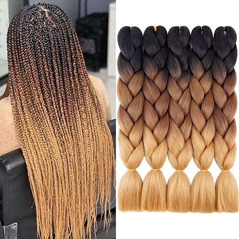 Blonde Ombre Box Braids Black Women, Brown Ombre Braids Black Women, Ombre Braids With Curls, Ombré Hair Extensions, Blonde Tips On Black Hair Black Women, Ombré Braiding Hair, Ombre Hair Color Braids, Brown To Blonde Braids, Ombre Braids Black Women Two Tones