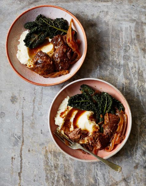 Thomasina Miers' slow-cooked pork cheeks with star anise, orange and rosemary | Food | The Guardian Stew Crock Pot Recipes, Beef Stew Crock Pot, Beef Stew Crock, Braised Greens, Stew Beef, Pork Cheeks, Crockpot Recipes Beef Stew, Slow Cooked Pork, Beef Stew Crockpot