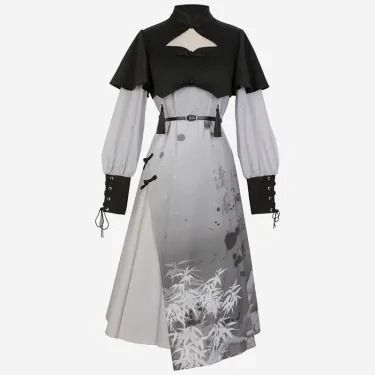 Shop Cute Dresses Online - Kawaii Dresses and Asian Style Dresses – MODAKAWA Bamboo Print, Buckle Dress, Kawaii Dress, Platform Mary Janes, Asian Style, Dress With Cardigan, Kawaii Fashion, Gray Dress, Cosplay Costume