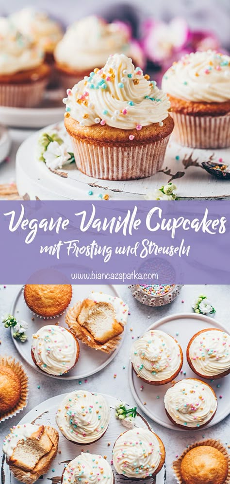 Basic Cupcake Recipe, Cake Recipes Without Oven, Vegan Vanilla Cupcakes, Buttercream Frosting For Cupcakes, Easy Vanilla Cake Recipe, Easy Donut Recipe, Vanilla Muffins, Vegan Frosting, Vegan Muffins