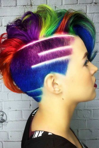 Rainbow Hair Styles To Look Like A Unicorn ★ See more: https://glaminati.com/rainbow-hair/ Hair Colorful, Shaved Hair Designs, Rainbow Hair Color, Hair Tattoos, Colorful Hair, Undercut Hairstyles, Colored Hair, Hair Colorist, Rainbow Hair