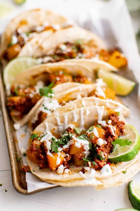 Take Taco Tuesday to the next level with Chorizo Tacos! Chorizo sausage is the ultimate in flavor packed filling. Spiced and seasoned to perfection, cooked with savory garlic and diced onions. Serve in a warmed tortilla with your favorite toppings, and you’ve got a taco recipe you’ll want to make every night of the week! Chorizo Tacos Recipes, Recipes With Chorizo Sausage, Sausage Tacos, Spanish Recipe, Chorizo Tacos, Traditional Spanish Recipes, Soy Chorizo, Chorizo Recipes, Bean Tacos