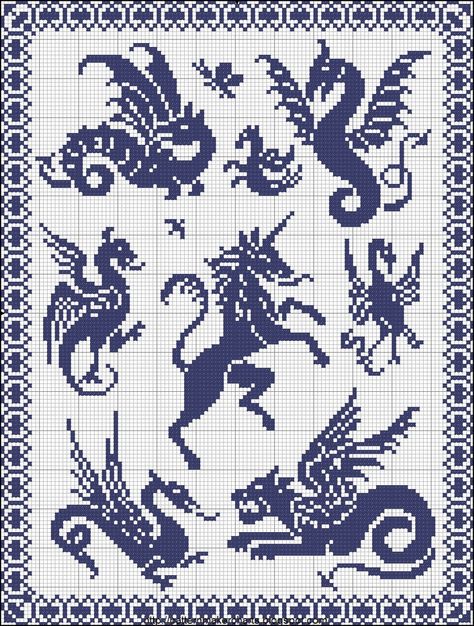 Dragon and unicorn cross stitch chart Crochet Unicorn Pattern Free, Dragon Cross Stitch, Unicorn Pattern, Crochet Tapestry, Crochet Cross, Crochet Chart, Free Cross Stitch, Tapestry Crochet, Knitting Charts