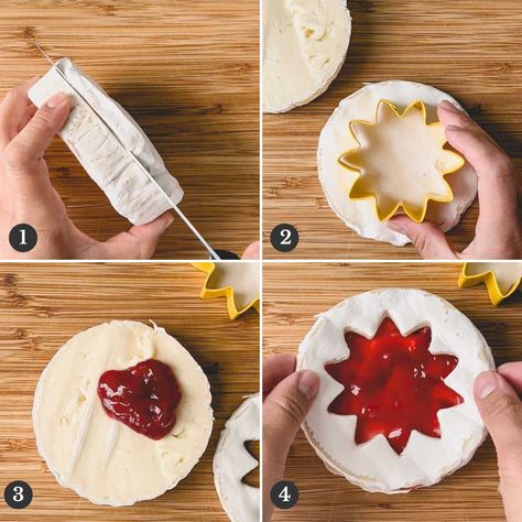 Brie Cheese With Jam, Charcuterie Board Brie Cheese, Brie Decoration, Cut Brie For Cheese Board, Brie Cheese Board Ideas, Brie Display, Brie For Charcuterie Board, How To Cut Brie Cheese For Charcuterie, How To Cut Brie Cheese