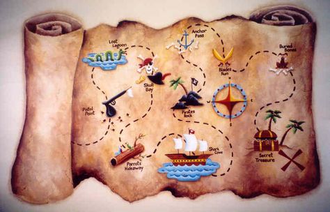 Pirate Map Clip Art | Pirate Treasure Map Nautical Mural, Pirate Rock, Pirate Bedroom, Map Mural, Pirate Map, Pirate Room, Map Sketch, Pirate Treasure Maps, Kids Room Murals