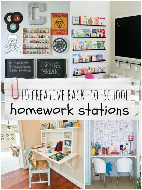 Find the perfect place for kids to get all their homework done. Top Ten Creative Homework Stations | remodelaholic.com #backtoschool #homeschool #organizing #homework #homeworkstation Homework Station Ideas, Homework Station Diy, Kids Homework Station, Homework Space, Homework Area, Homework Room, Ikea Raskog, Homework Station, Kids Homework