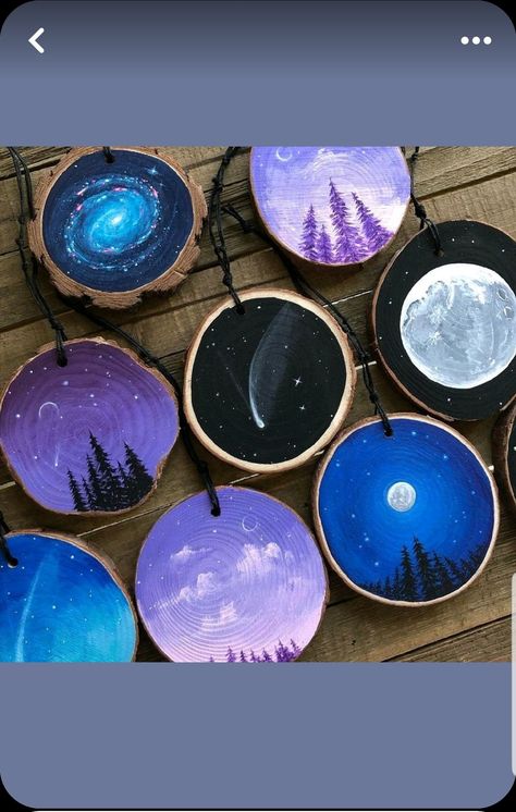 Crismas Tree, Painted Wood Slices, Mini Toile, Wooden Artwork, Wood Slice Art, Wood Slice Crafts, Wood Painting Art, Wooden Painting, Wave Painting