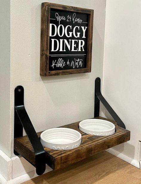 Dog Dining Area, Dog Eating Area Ideas, Pet Corner In Living Room, Dog Station Ideas, Dog Nook Ideas, Dog Decor Ideas, Dogs Room, Dog Room Decor, Dog Organization