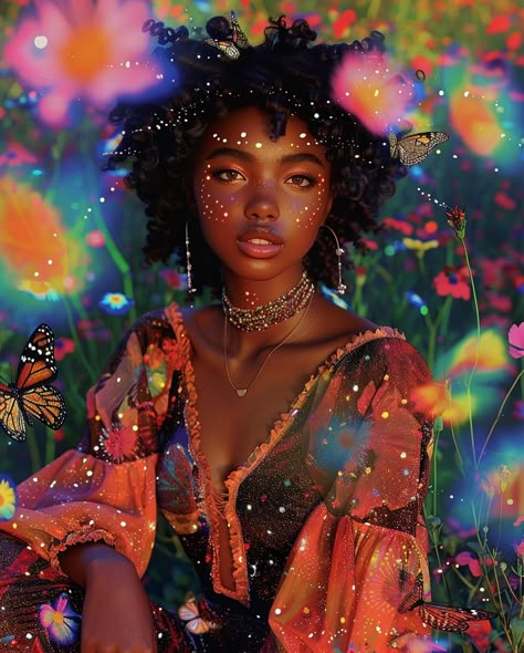 🦋 Happy Friday beautiful babes. 😙🥰😍 Butterfly On Face, Black Fairy Aesthetic, Neo Psychedelia, Black Spirituality, Goddess Photoshoot, Bohemian People, Drawing Models, Satisfying Pictures, Enchanted Fairies