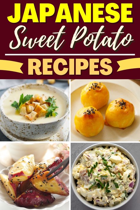 Your family will love these Japanese sweet potato recipes! From oven fries to fondant potatoes to pie, you can enjoy these tasty sweet potatoes in so many ways! Japanese Boiled Potato, Okinawa Potato Recipes, Japanese White Sweet Potato Recipes, Japanese Sweet Potatoes Recipe, Recipes With Sweet Potatoes Healthy, Japanese Potato Recipe, Japanese Yam Recipe, Asian Sweet Potato Recipes, Okinawa Sweet Potato