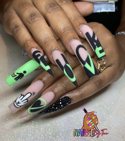 Purple And Green Nails Design, Purple And Green Nails, 2025 Nails, Funky Nail Designs, Nail Pics, Summer Bod, Green Acrylic Nails, Purple Acrylic Nails, Purple Acrylic