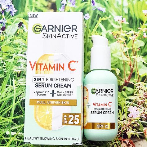 Garnier SkinActive Vitamin C 2in1 Brightening Serum Cream Garnier Serum Cream, Vitamin C Sunscreen, Garnier Vitamin C Serum, Essential Oils Properties, Garnier Skinactive, Firming Lotion, Skin Facial, Garnier Skin Active, Serum Cream