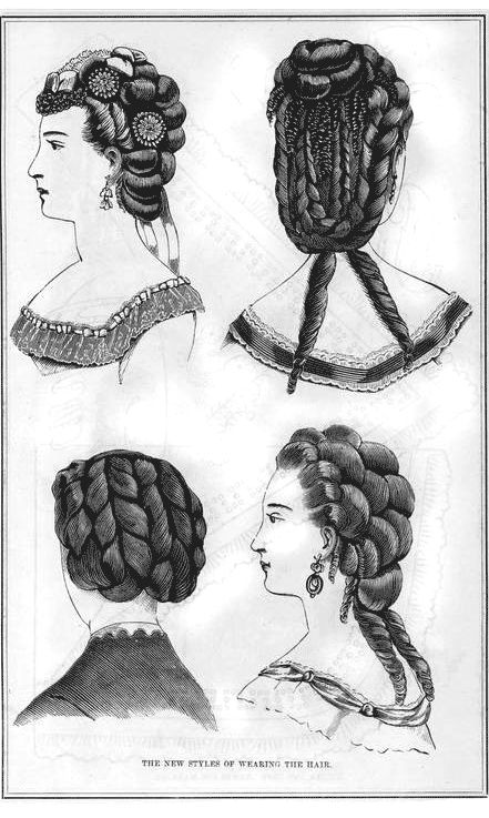 All three of these “New styles for wearing the hair” were published in The Peterson Magazine out of Philadelphia in 1870. The drawings show both back and front views of the latest coiffures of the era. 1870s Hairstyles, 1860s Hairstyles, 19th Century Hairstyles, 19th Century Hair, Historical Hairstyles, Victorian Hairstyles, History Fashion, Hot Hair Styles, Victorian Clothing