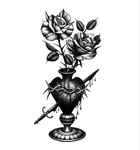 Rose Vase Tattoo, Roses Tattoo Design, Vase Tattoo, Roses Tattoo, Rose Vase, Rose Tattoos, Rose Tattoo, Cute Tattoos, Tattoo Design