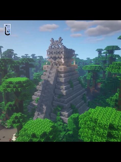 Minecraft Temple Design, Temple Minecraft Ideas, Jungle Base Minecraft, Jungle Village Minecraft, Jungle Minecraft Houses, Minecraft Temple Ideas, Minecraft Jungle Builds, Jungle Minecraft, Minecraft Pyramid