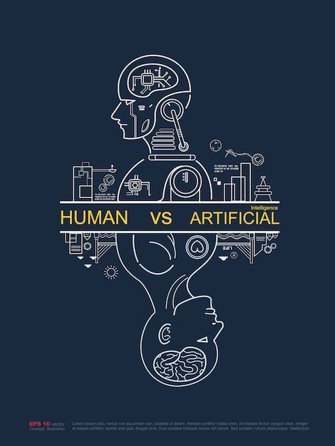 Human vs artificial intelligence outline... | Premium Vector #Freepik #vector #brain-technology #intelligence #mindset #brain Poster On Technology, Artificial Intelligent Poster Design, Artificial Intelligent Poster, Poster About Technology, Humanity Poster, Brain Technology, Technology Drawing, Technology Poster, Clinical Laboratory