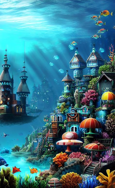 Mermaid Village, Underwater Village, Mermaid Kingdom, Art Place, Ocean Underwater, Sea Illustration, Fantasy Rooms, Dream By Wombo, Fantasy House