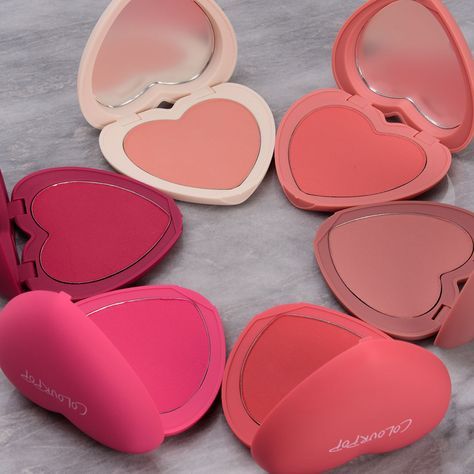 ColourPop Valentine's Day 2022 Collection launches today at 10AM PT! The collection includes six powder blushes, six cream lipsticks, one body highlighter, and one eyeshadow palette, which you'll find swatched here. Color Pop Makeup Products, Color Pop Blush, Blushes Aesthetic, Colourpop Blush, Blush Collection, Colourpop Makeup, Colourpop Cosmetics, Lip Swatches, Makeup Needs