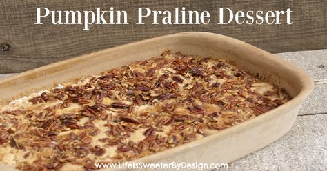 This Pumpkin Praline Dessert is so easy to make and is actually good enough it could replace pumpkin pie on your holiday table! Pecan Pumpkin Cake, Pumpkin Spice Snack Mix, Pumpkin Praline, Pecan Pumpkin, Pumpkin Crunch Cake, Pumpkin Crunch, Pecan Pralines, Pumpkin Recipes Dessert, Pumpkin Pecan