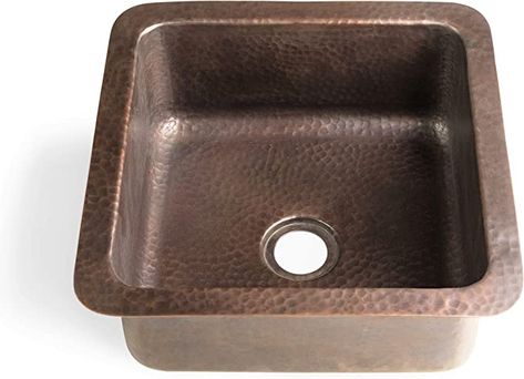 Monarch Abode 17093 Pure Copper Hand Hammered Glasgow Dual Mount Sink (12 inches) - - Amazon.com Wet Bar Sink, Hammered Copper Sink, Copper Bar Sink, Copper Sink Bathroom, Bar Prep, Copper Kitchen Sink, Prep Sink, Copper Bar, Single Bowl Sink