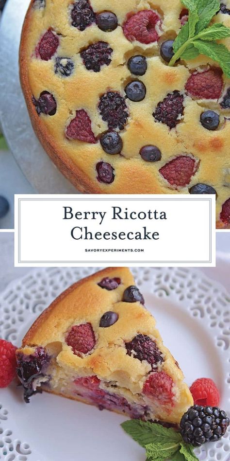 Homemade Cheesecake Recipe, Homemade Cheesecake Recipes, Fruit Cheesecake, Ricotta Cheesecake, Ricotta Recipes, Ricotta Cake, Homemade Cheesecake, Frozen Berries, Cheesecake Recipe