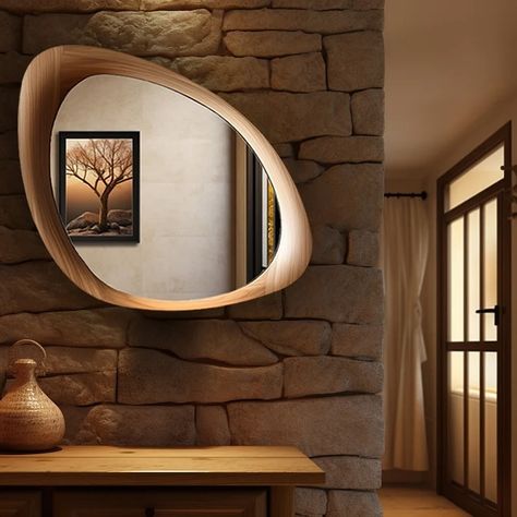 Asymmetrical Wooden Frame Mirror, Irregular Mirror, Home decor mirror Which mirror shape adds the perfect touch to your space?” #homedecor #mirrorstyle #interiordesign #asymmetricalmirror #irregularmirror #modernhome #woodenmirror #decorinspiration #mirrordesign #scandinavianstyle Diy Wooden Mirror Frame, Irregular Mirrors, Japandi Style Living Room, Wooden Frame Mirror, Mirror Home Decor, Irregular Mirror, Wooden Mirror Frame, Mirror Wall Bedroom, Decor Mirror