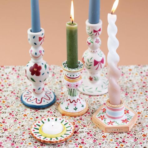 Luxury Ceramic Paint Your Own Candleholder Kit By Hearth & Heritage | notonthehighstreet.com Ceramic Painting Party, Candle Holders Clay, Diy Taper Candle Holders, Clay Candle Holders Diy, Candle Holder Pottery, Painted Candle Holders, Clay Candle Holders, Painting Candle Holders, Tapered Candle