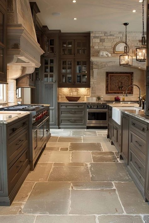 Farmhouse Stone Floor, Rustic Kitchen Flooring Ideas, Stone Kitchen Flooring, Farmhouse Kitchen Flooring Ideas, English Farmhouse Kitchen, Modern English Farmhouse, Stone Kitchen Floor, Farmhouse Kitchen Flooring, Kitchen Flooring Ideas