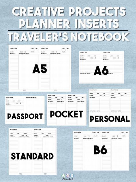 Creative Project Planner Inserts | Free Printable for Traveler's Notebooks and Planners | 3 Years Apart A5 A6 Passport Pocket Personal B6 Standard Inserts B6 Planner Printables Free, A6 Binder Journal Printable, A6 Printables Free, Travelers Notebook Printables, Filofax A5 Printables Free, Free A6 Planner Printables, A5 Travelers Notebook, Personal Project Planners, Pocket Planner Ideas