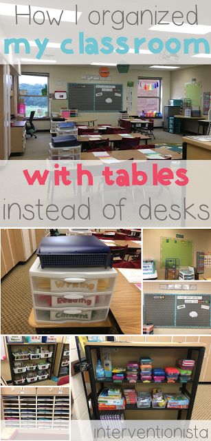 Classroom Desk Storage Ideas Student, Desk Storage Classroom, 2nd Grade Classroom Setup Tables, Classroom Room Arrangement Ideas, Table Layout Classroom, Hexagon Table Classroom Setup, Desk Organization Ideas Classroom, Classroom With Tables Storage, Student Supply Storage With Tables