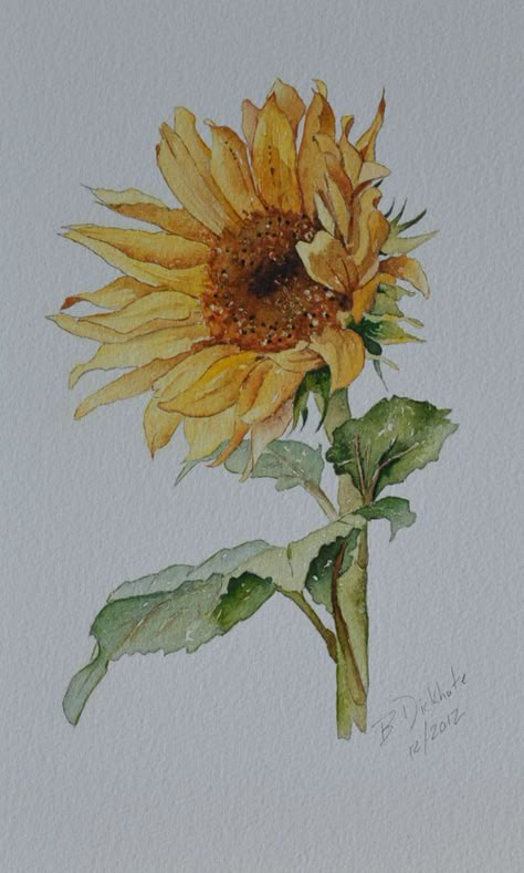 Watercolor Sunflower Tattoo, Sunflower Watercolor Painting, Paintings Tutorials, Sunflower Drawing, Plant Magic, Watercolour Flowers, Drawing Flowers, Art Watercolour, Art Yellow