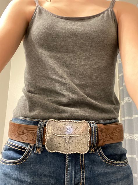 Western Tank Top Outfit, Belt Buckle Outfits, Country Girl Belts, Southern Belle Outfit, Girls Belt Buckles, Western Tank Tops, Belle Outfit, Smooth As Tennessee Whiskey, Buckle Outfits