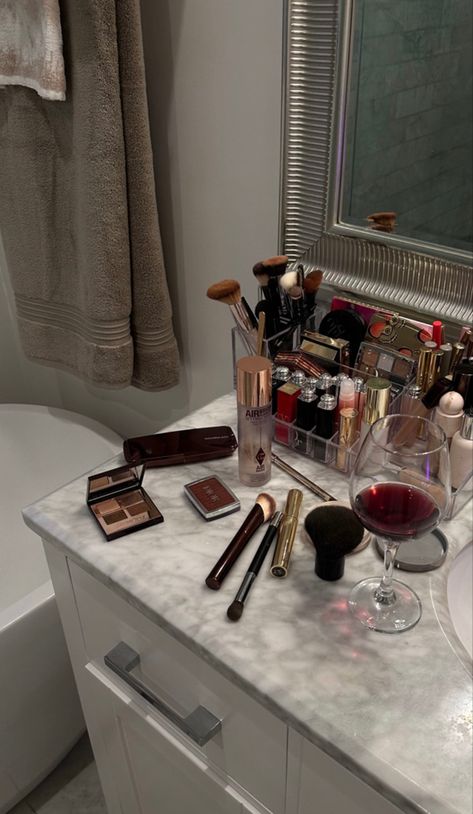 Makeup Table Aesthetic, Dark Girly Aesthetic, Table Aesthetic, Girly Aesthetic, Bathroom Counter, Makeup Table, Luxury Makeup, Makeup Items, Just Girly Things