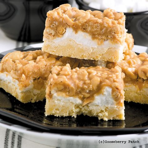 Gooseberry Patch Recipes: Salted Nut Roll Bars from 150 Recipes in a 13x9 Pan Cookbook Salted Nut Roll Bars, Nut Roll Bars, Salted Nut Bars, Salted Nut Roll, Marshmallow Peanut Butter, Salted Nut Rolls, Gooseberry Patch Recipes, Nut Roll, Egg Butter