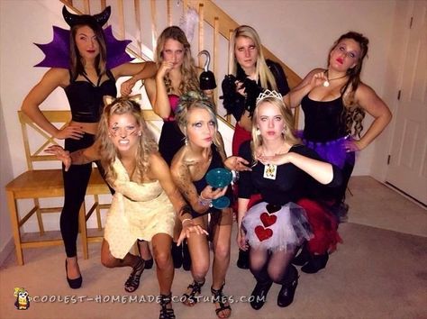 Disney+Villians+All-Girl+Group+Costume Villans Costumes, Disney Villians Costume, Diy Girls Costumes, Disney Villain Costumes, Costume Concepts, 2015 Halloween Costumes, Girl Group Costumes, Girl Group Costume, Cute Group Halloween Costumes